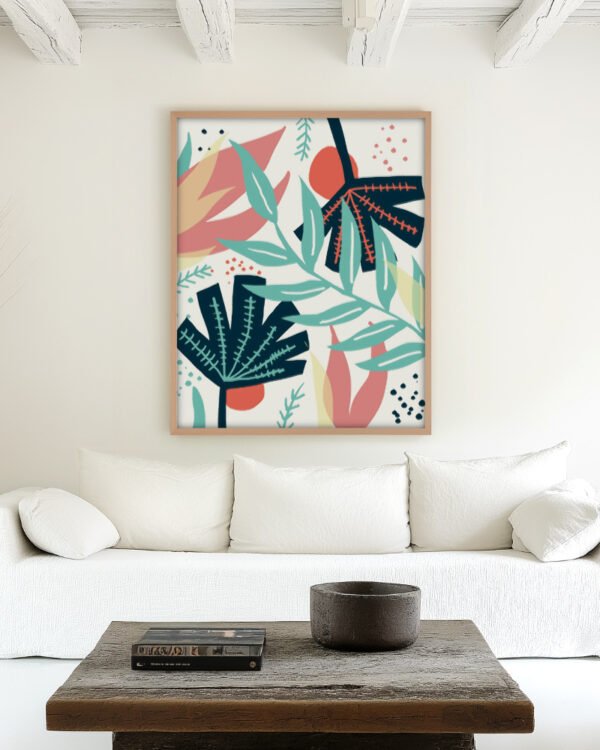 Abstract botanical painterly fine art print titled “Rustic Sunset” by Uma Gokhale for contemporary interiors