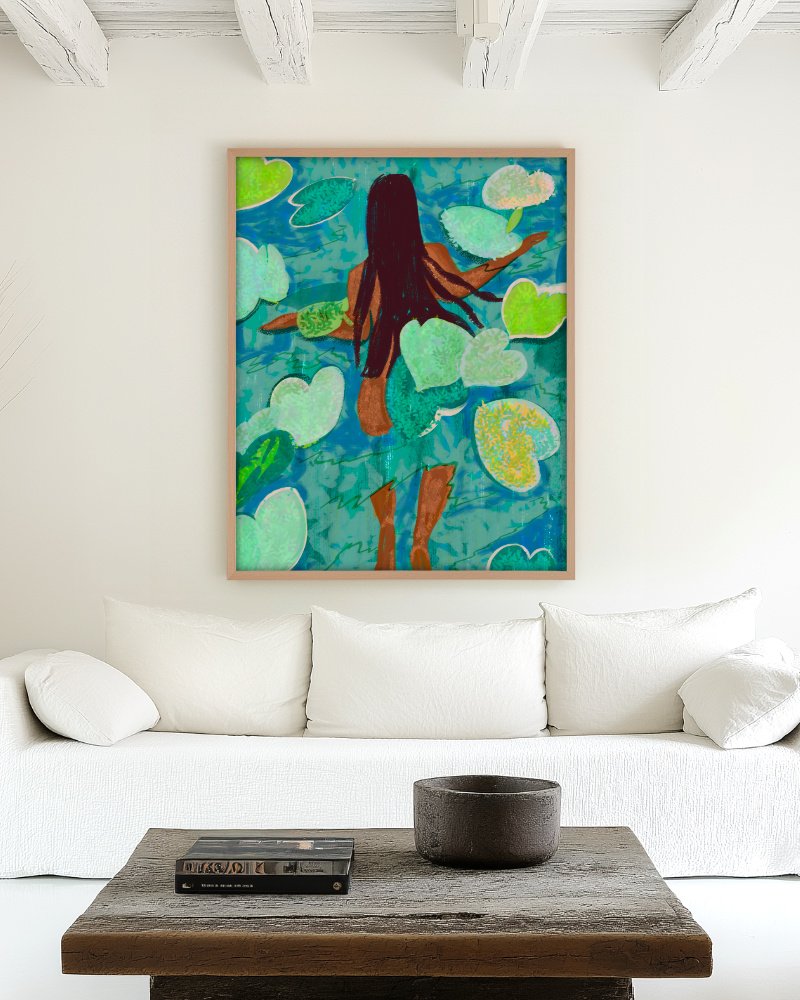 Figurative nature serene lotus pond nude Painterly fine art print titled “The art of being grateful” by Uma Gokhale for contemporary interiors Figurative nature serene lotus pond nude Painterly fine art print titled “The art of being grateful” by Uma Gokhale for contemporary interiors