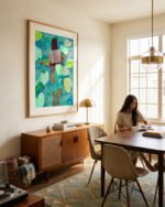 Figurative nature serene lotus pond nude Painterly fine art print titled “The art of being grateful” by Uma Gokhale for contemporary interiors