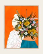Flowers figurative botanical painterly fine art print titled “Happiness is holding flowers in both hands” by Uma Gokhale for contemporary interiors