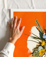 Flowers figurative botanical painterly fine art print titled “Happiness is holding flowers in both hands” by Uma Gokhale for contemporary interiors