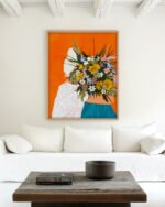 Flowers figurative botanical painterly fine art print titled “Happiness is holding flowers in both hands” by Uma Gokhale for contemporary interiors