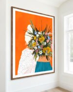 Flowers figurative botanical painterly fine art print titled “Happiness is holding flowers in both hands” by Uma Gokhale for contemporary interiors