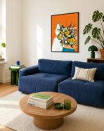 Flowers figurative botanical painterly fine art print titled “Happiness is holding flowers in both hands” by Uma Gokhale for contemporary interiors