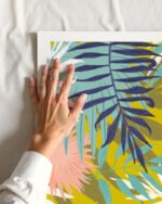 Botanical tropical nature palm pastel painterly summer fine art print titled “Vie De Palme” by Uma Gokhale for contemporary interiors