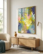 Botanical tropical nature palm pastel painterly summer fine art print titled “Vie De Palme” by Uma Gokhale for contemporary interiors