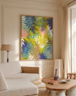 Botanical tropical nature palm pastel painterly summer fine art print titled “Vie De Palme” by Uma Gokhale for contemporary interiors