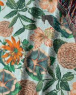 Shop tropical botanical jungle leaves Jacquard woven textile wall piece titled 'Forest Birds' - available at 83oranges.com by artist Uma Gokhale India