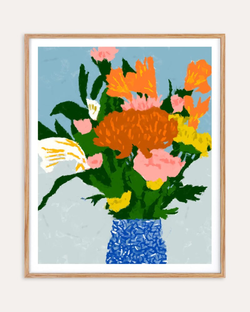 Flower Pot botanical painterly fine art print titled “Potted Happiness” by Uma Gokhale for contemporary interiors