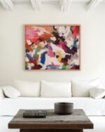 Abstract painterly fine art print titled “Where color learns to dance” by Uma Gokhale for contemporary interiors
