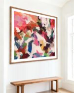 Abstract painterly fine art print titled “Where color learns to dance” by Uma Gokhale for contemporary interiors