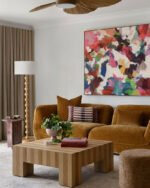 Abstract painterly fine art print titled “Where color learns to dance” by Uma Gokhale for contemporary interiors