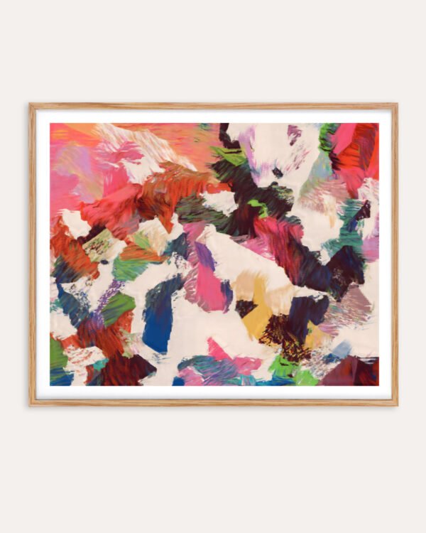Abstract painterly fine art print titled “Where color learns to dance” by Uma Gokhale for contemporary interiors