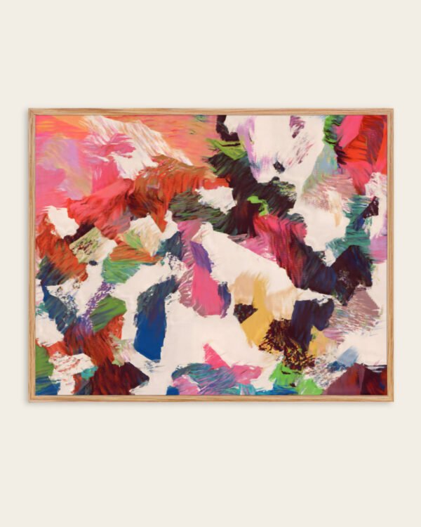 Abstract painterly fine art print titled “Where color learns to dance” by Uma Gokhale for contemporary interiors
