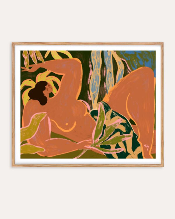 Figurative botanical painterly fine art print titled “Lazy” by Arty Guava in collaboration with 83 Oranges for contemporary interiors