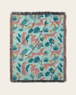 Shop cheetahs tropical jungle wildlife Jacquard woven textile wall piece titled 'Cheetahs in the grapefruit grove' - available at 83oranges.com by artist Uma Gokhale India