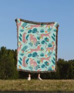 Shop cheetahs tropical jungle wildlife Jacquard woven textile wall piece titled 'Cheetahs in the grapefruit grove' - available at 83oranges.com by artist Uma Gokhale India