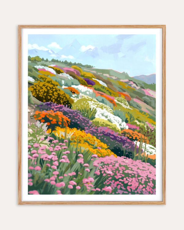 Botanical floral meadow garden nature painterly fine art print titled “Bloomscape” by Arty Guava in collaboration with 83 Oranges for contemporary interiors