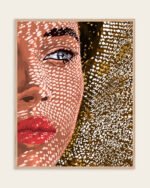 figurative facial woman fashion tropical beachy painterly fine art print titled “Under the jute hat” by Uma Gokhale for contemporary interiors