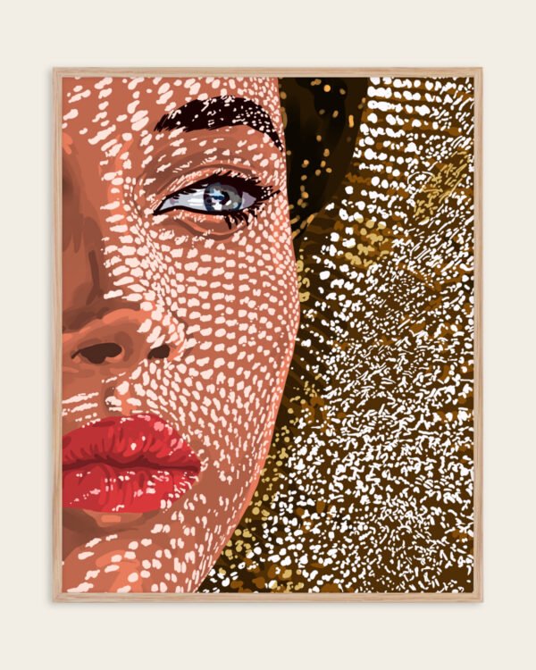 figurative facial woman fashion tropical beachy painterly fine art print titled “Under the jute hat” by Uma Gokhale for contemporary interiors