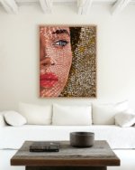 figurative facial woman fashion tropical beachy painterly fine art print titled “Under the jute hat” by Uma Gokhale for contemporary interiors