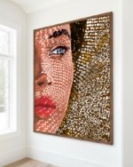figurative facial woman fashion tropical beachy painterly fine art print titled “Under the jute hat” by Uma Gokhale for contemporary interiors