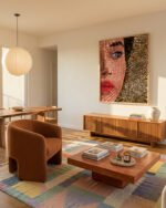 figurative facial woman fashion tropical beachy painterly fine art print titled “Under the jute hat” by Uma Gokhale for contemporary interiors