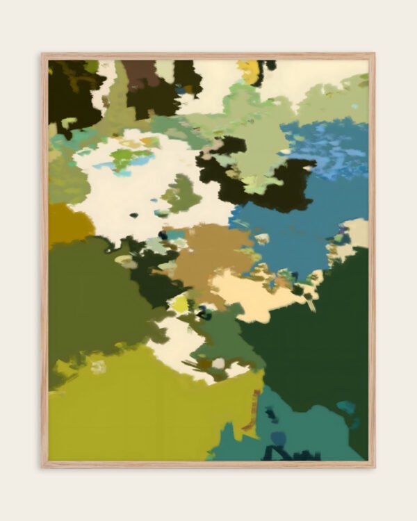 Abstract rich color nature landscape painterly fine art print titled “Light Meets Water” by 83 Oranges/Uma Gokhale for contemporary Scandinavian Nordic interiors