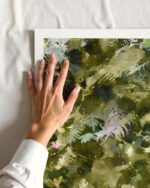 Abstract nature landscape lake painterly fine art print titled “Dappled Sanctuary” by 83 Oranges/Uma Gokhale for contemporary Scandinavian Nordic interiors