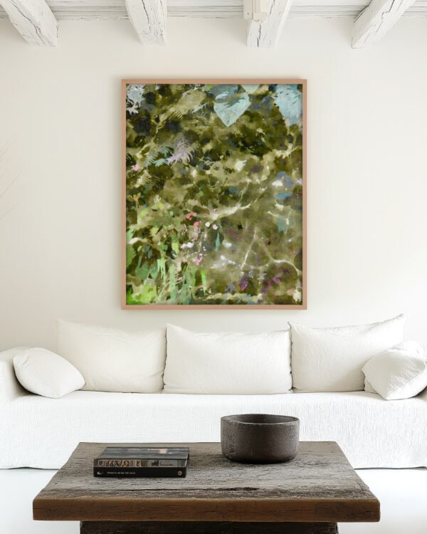 Abstract nature landscape lake painterly fine art print titled “Dappled Sanctuary” by 83 Oranges/Uma Gokhale for contemporary Scandinavian Nordic interiors