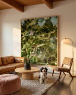 Abstract nature landscape lake painterly fine art print titled “Dappled Sanctuary” by 83 Oranges/Uma Gokhale for contemporary Scandinavian Nordic interiors