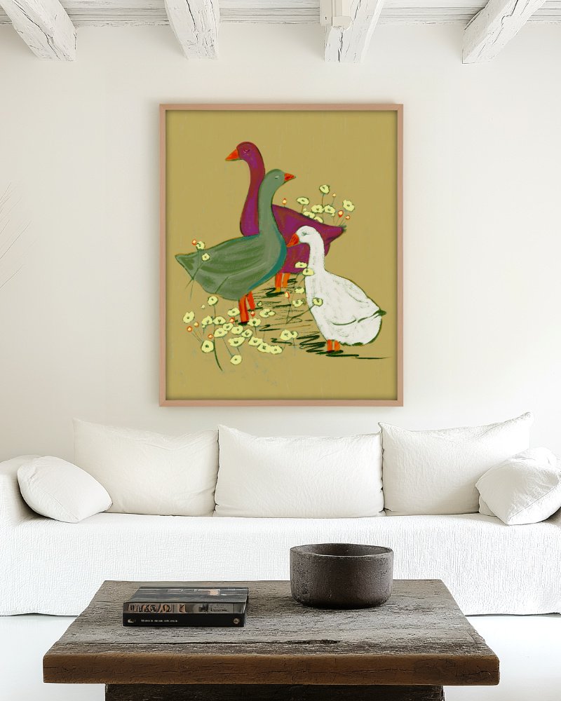 Goose ducks farm animals painterly organic fine art print titled “They had other plans” by 83 Oranges/Uma Gokhale for contemporary eclectic interiors Goose ducks farm animals painterly organic fine art print titled “They had other plans” by 83 Oranges/Uma Gokhale for contemporary eclectic interiors