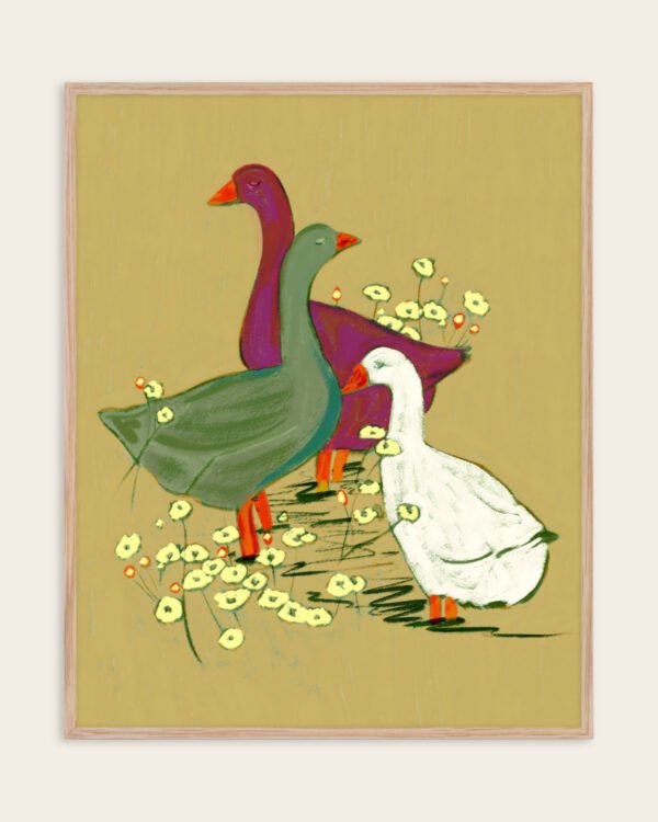 Goose ducks farm animals painterly organic fine art print titled “They had other plans” by 83 Oranges/Uma Gokhale for contemporary eclectic interiors