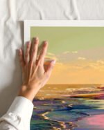 Mixed media painterly landscape ocean beachy nature fine art print titled “Somewhere the Sea Turned Pink” by 83 Oranges/Uma Gokhale for contemporary Scandinavian interiors