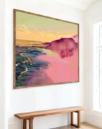 Mixed media painterly landscape ocean beachy nature fine art print titled “Somewhere the Sea Turned Pink” by 83 Oranges/Uma Gokhale for contemporary Scandinavian interiors