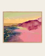 Mixed media painterly landscape ocean beachy nature fine art print titled “Somewhere the Sea Turned Pink” by 83 Oranges/Uma Gokhale for contemporary Scandinavian interiors