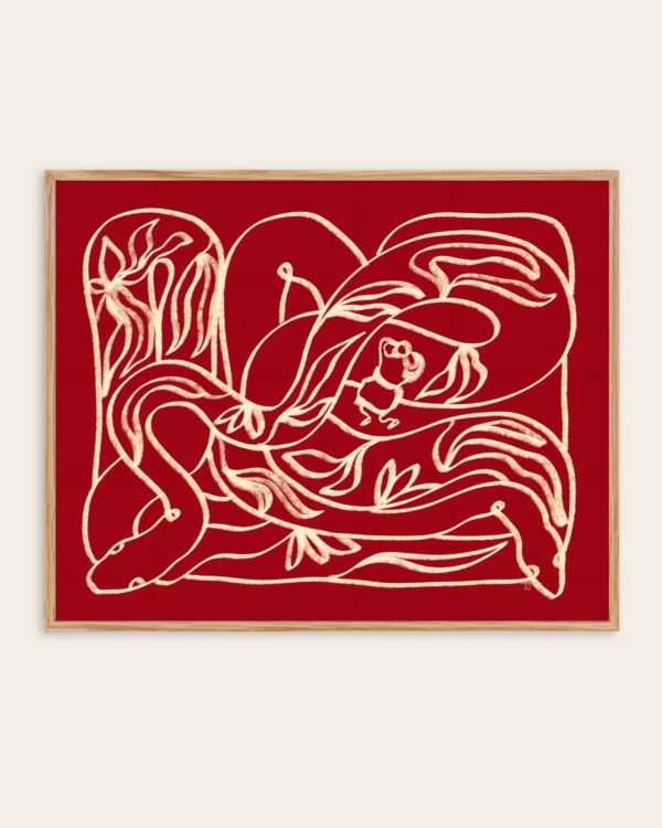 Abstract bold line art organic snakes drawing sketch fine art print titled “Guardians” by 83 Oranges/Uma Gokhale for contemporary Scandinavian interiors